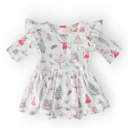 Clara's Christmas 3/4 Sleeve Flutter Twirl Bodysuit