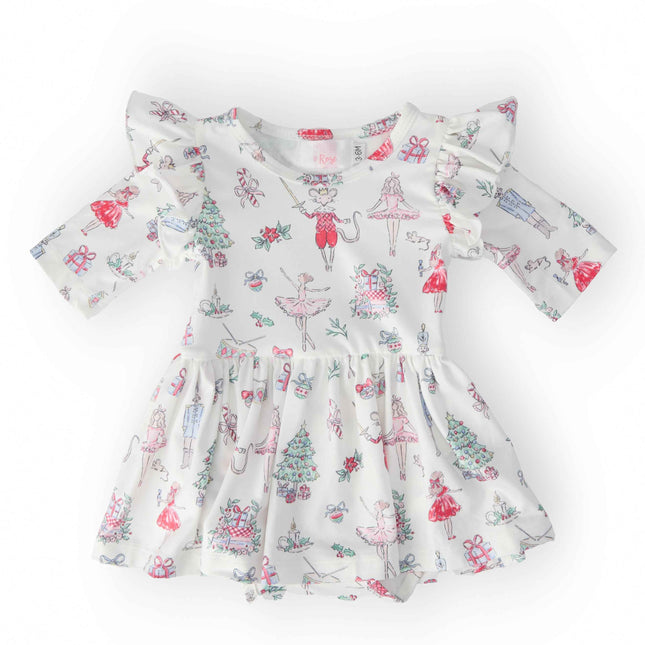 Clara's Christmas 3/4 Sleeve Flutter Twirl Bodysuit