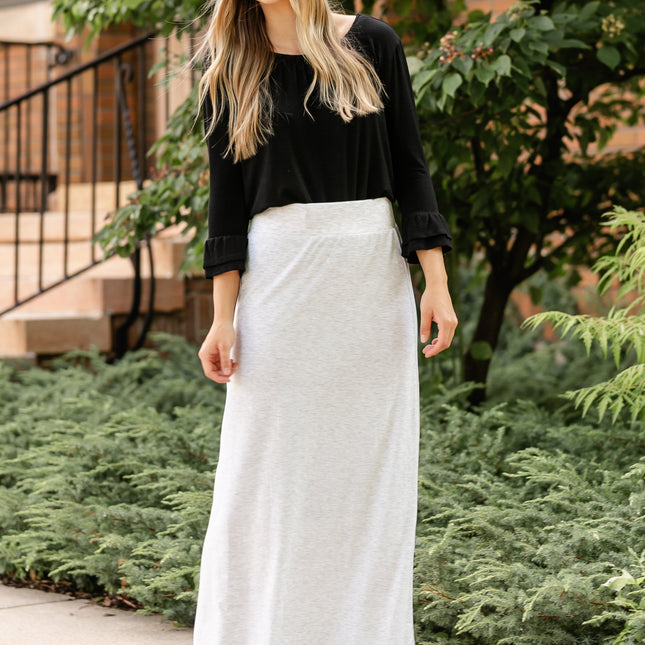 Clarise Heather Gray Premium Knit Maxi Skirt