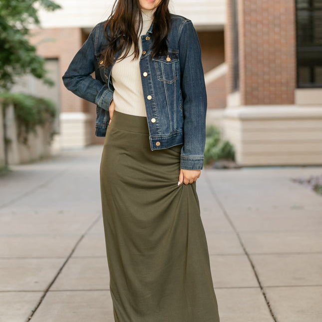 Clarise Olive Premium Knit Maxi Skirt