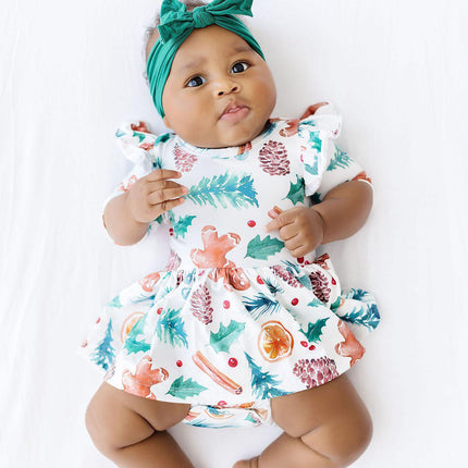 Classic Christmas 3/4 Sleeve Flutter Twirl Bodysuit
