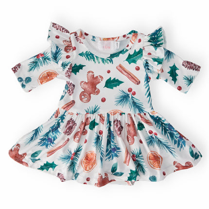 Classic Christmas 3/4 Sleeve Flutter Twirl Bodysuit