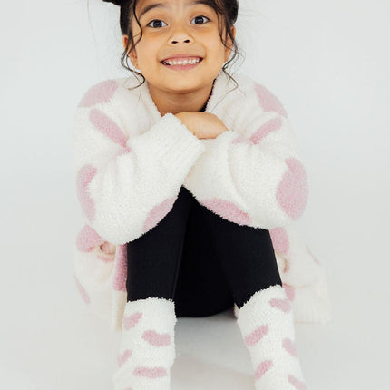 Coconut/Light Pink Heart Cozy Cardigan