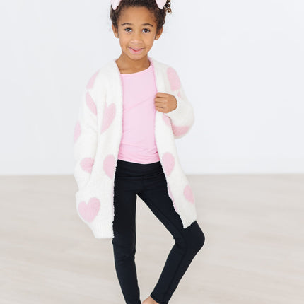 Coconut/Light Pink Heart Cozy Cardigan