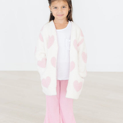 Coconut/Light Pink Heart Cozy Cardigan