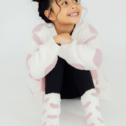 Coconut/Light Pink Heart Cozy Cardigan