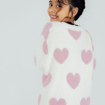 Coconut/Light Pink Heart Cozy Cardigan