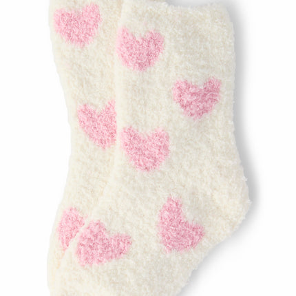 Coconut/Light Pink Heart Cozy Socks