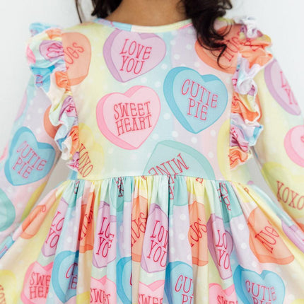 Conversation Hearts 3/4 Sleeve Ruffle Twirl Dress