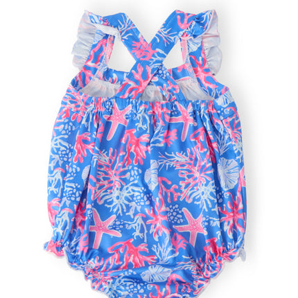 Coral Cove Ruffle Cross Back Romper