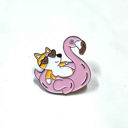 Corgi Flamingo Floatie Pin – Summer Enamel Gift for Dog Lovers