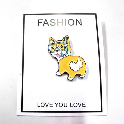 Fun Corgi Enamel Pin with Diving Goggles – Perfect for Bags & Hats