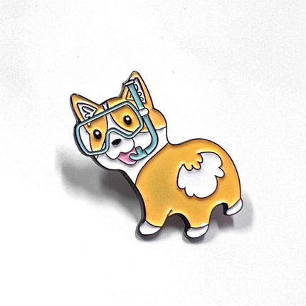 Fun Corgi Enamel Pin with Diving Goggles – Perfect for Bags & Hats