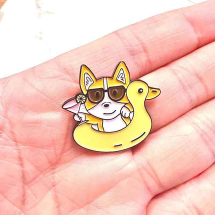 Corgi Floaty Enamel Pin – Fun Summer Accessory for Dog Fans