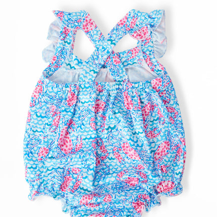 Crab Walk Ruffle Cross Back Romper