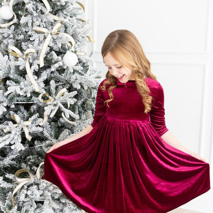 Cranberry Velvet Twirl Dress