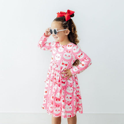 Cutie Cat L/S Pocket Twirl Dress