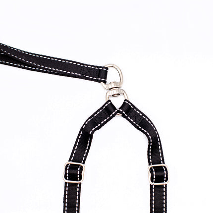 Outdoor Style Black Reflective Adjustable Double Leash
