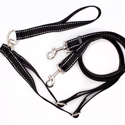 Outdoor Style Black Reflective Adjustable Double Leash