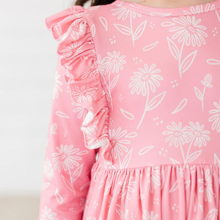Dahlia Doodles 3/4 Sleeve Ruffle Twirl Dress