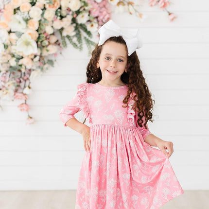Dahlia Doodles 3/4 Sleeve Ruffle Twirl Dress