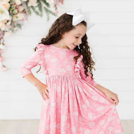 Dahlia Doodles 3/4 Sleeve Ruffle Twirl Dress
