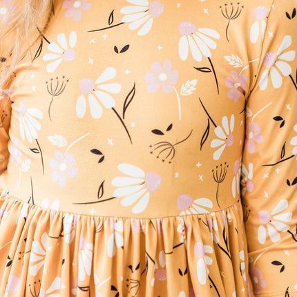 Dandelions in Fall 3/4 Sleeve Pocket Twirl Dress
