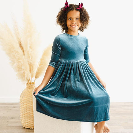 Denim Blue Velvet Twirl Dress