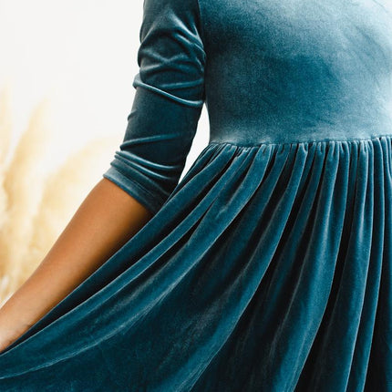 Denim Blue Velvet Twirl Dress