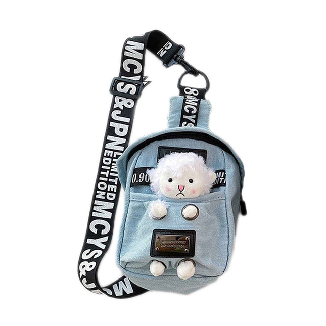 Denim Crossbody Sling Bag for Women – Small Bag with Animal Pendant