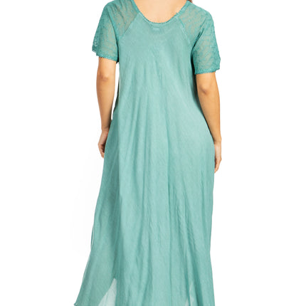 Sakkas Egan Women's Long Embroidered Caftan Dress / Cover Up With Embroidered Cap Sleeves