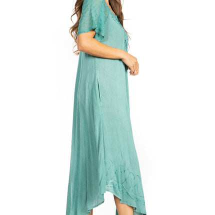 Sakkas Egan Women's Long Embroidered Caftan Dress / Cover Up With Embroidered Cap Sleeves