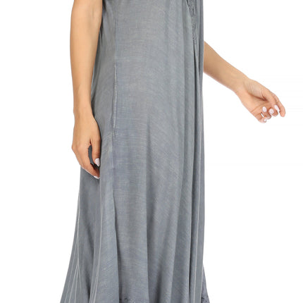 Sakkas Egan Women's Long Embroidered Caftan Dress / Cover Up With Embroidered Cap Sleeves