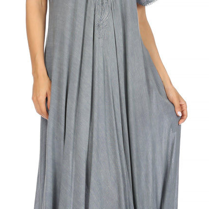 Sakkas Egan Women's Long Embroidered Caftan Dress / Cover Up With Embroidered Cap Sleeves