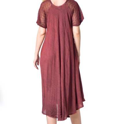 Sakkas Egan Women's Long Embroidered Caftan Dress / Cover Up With Embroidered Cap Sleeves