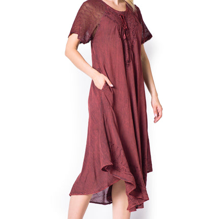 Sakkas Egan Women's Long Embroidered Caftan Dress / Cover Up With Embroidered Cap Sleeves