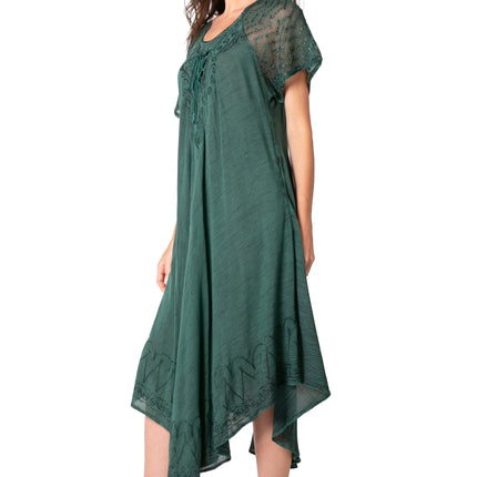 Sakkas Egan Women's Long Embroidered Caftan Dress / Cover Up With Embroidered Cap Sleeves