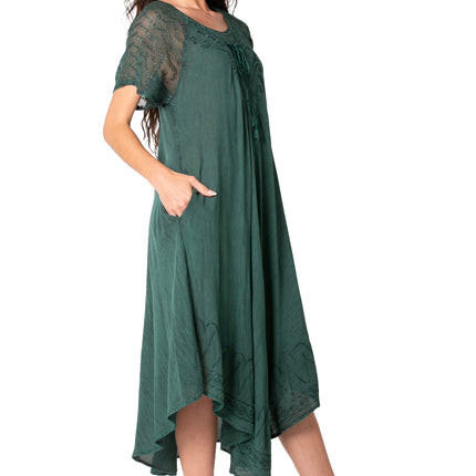 Sakkas Egan Women's Long Embroidered Caftan Dress / Cover Up With Embroidered Cap Sleeves