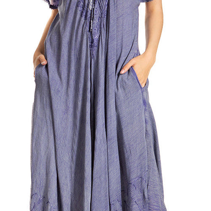Sakkas Egan Women's Long Embroidered Caftan Dress / Cover Up With Embroidered Cap Sleeves