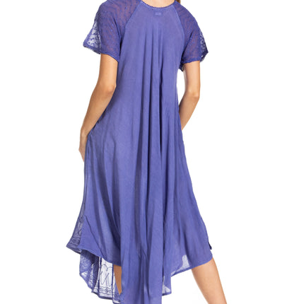 Sakkas Egan Women's Long Embroidered Caftan Dress / Cover Up With Embroidered Cap Sleeves