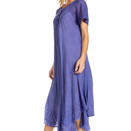 Sakkas Egan Women's Long Embroidered Caftan Dress / Cover Up With Embroidered Cap Sleeves