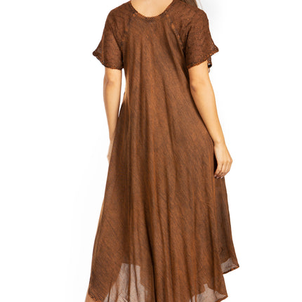 Sakkas Egan Women's Long Embroidered Caftan Dress / Cover Up With Embroidered Cap Sleeves