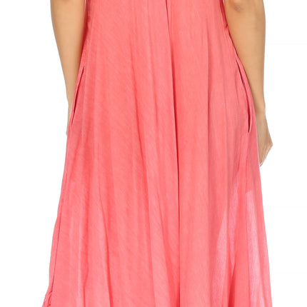 Sakkas Egan Women's Long Embroidered Caftan Dress / Cover Up With Embroidered Cap Sleeves