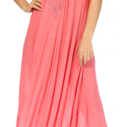 Sakkas Egan Women's Long Embroidered Caftan Dress / Cover Up With Embroidered Cap Sleeves
