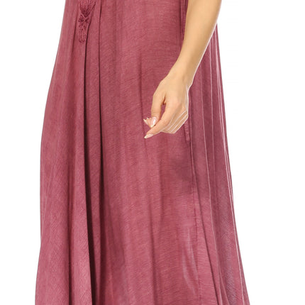 Sakkas Egan Women's Long Embroidered Caftan Dress / Cover Up With Embroidered Cap Sleeves