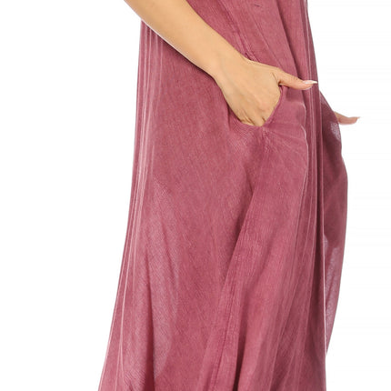 Sakkas Egan Women's Long Embroidered Caftan Dress / Cover Up With Embroidered Cap Sleeves