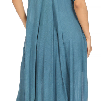 Sakkas Egan Women's Long Embroidered Caftan Dress / Cover Up With Embroidered Cap Sleeves