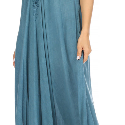 Sakkas Egan Women's Long Embroidered Caftan Dress / Cover Up With Embroidered Cap Sleeves