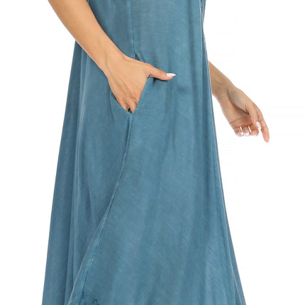 Sakkas Egan Women's Long Embroidered Caftan Dress / Cover Up With Embroidered Cap Sleeves