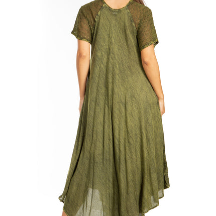 Sakkas Egan Women's Long Embroidered Caftan Dress / Cover Up With Embroidered Cap Sleeves